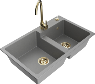 Mexen Tomas 2miskový granitový dřez s kuchyňskou baterií Telma, šedá - 6516-71-670200-50