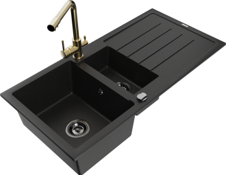 Mexen Andres 1,5 granit dřez s odkapem a baterií Duero, černá 6515-77-671600-50-B