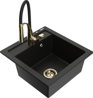 Mexen Vito 1-miskový granitový dřez s kuchyňskou baterií Aster, černá - 6503-77-73450-57-G