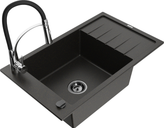 Mexen Elias jednodřez granit s odkapem a baterií Aster, černá/zlatá 6511-75-73450-07-B