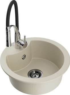 Mexen Diego 1-miskový granitový dřez s kuchyňskou baterií Aster, béžová 6512-69-73450-07-B