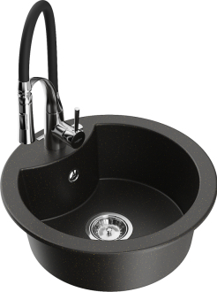 Mexen Diego 1miskový granitový dřez s kuchyňskou baterií Aster, černá/zlatá metalíza - 6512-75-73450-70