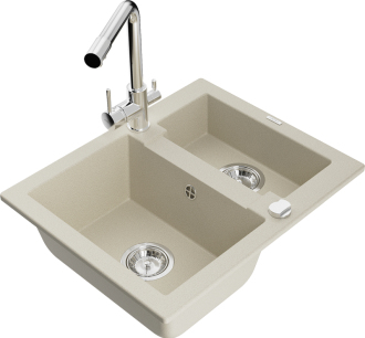 Mexen Carlos 1,5 granit dřez s kuchyňskou baterií Duero, béžová 6518-69-671600-00