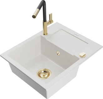 Mexen Enzo 1miskový granit dřez s odkapem a baterií Flora, bílá 6506-20-670401-57-G