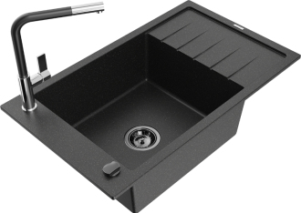 Mexen Elias jednodřez granit s odkapem a baterií Flora, černá/stříbrná 6511-73-670401-07-B