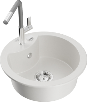 Mexen Diego 1-miskový granitový dřez s kuchyňskou baterií Flora, bílá - 6512-20-670401-06