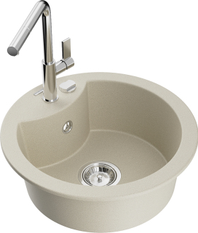 Mexen Diego 1-miskový granitový dřez s kuchyňskou baterií Flora, béžová 6512-69-670401-00