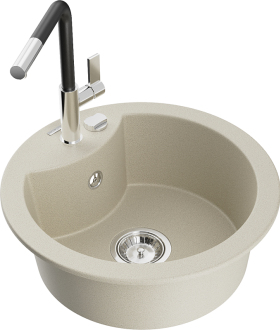 Mexen Diego 1-miskový granitový dřez s kuchyňskou baterií Flora, béžová 6512-69-670401-07