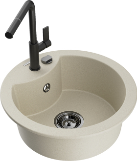 Mexen Diego 1miskový granitový dřez s kuchyňskou baterií Flora, béžová 6512-69-670401-70-B