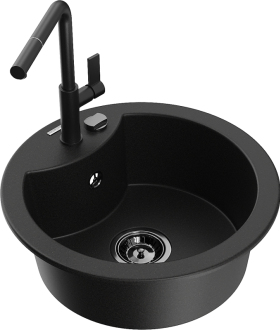 Mexen Diego 1-miskový granitový dřez s kuchyňskou baterií Flora, černá 6512-77-670401-70-B