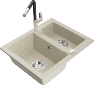 Mexen Carlos 1,5 granit dřez s kuchyňskou baterií Flora, béžová 6518-69-670401-07
