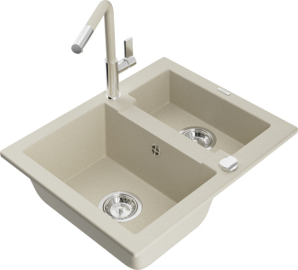 Mexen Carlos 1,5 granit dřez s kuchyňskou baterií Flora, béžová 6518-69-670401-09