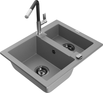 Mexen Carlos 1,5 granit dřez s kuchyňskou baterií Flora, šedá 6518-71-670401-07-B