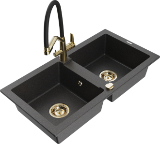 Mexen Mario 2miskový granit dřez s kuchyňskou baterií Duo, černá 6504-76-671701-57-G