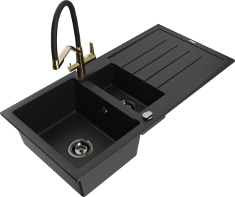 Mexen Andres 1,5 granit dřez s odkapem a baterií Duo, černá 6515-77-671701-57-B