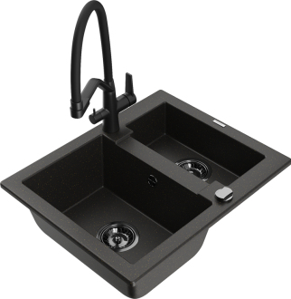 Mexen Carlos 1,5 granit dřez s baterií Duo, černá/zlatá 6518-75-671701-70-B